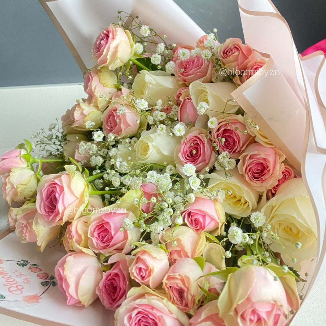 Pink Spray Roses with 1 Bunch of GYP